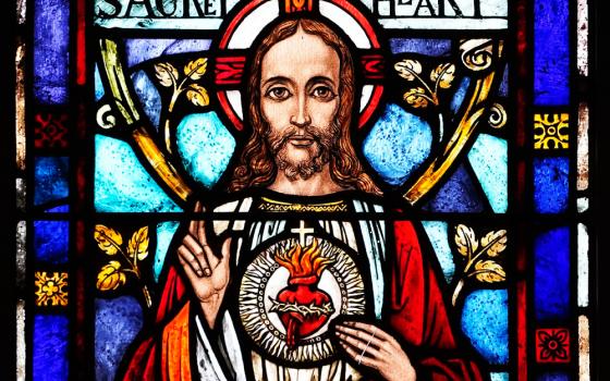 The Sacred Heart of Jesus is depicted in a stained-glass window at Our Lady Queen of Martyrs Church in the Forest Hills section of the Queens borough of New York. 