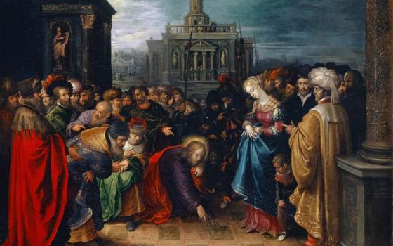 Painting: "Christ and the woman taken in adultery" (1612) by Frans Francken the Younger (Artvee)