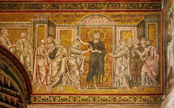 A mosaic at the Cathedral of Monreale, Italy, depicts the resurrected Christ appearing to the apostles. (Wikimedia Commons/José Luiz Bernardes Ribeiro/CC BY-SA 4.0)