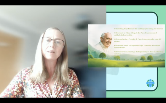 Lorna Gold, executive director of Laudato Si' Movement, speaks during a digital wake for Pope Francis on April 25, 2025. Laudato Si' Movement convened the wake. (NCR screengrab/YouTube)