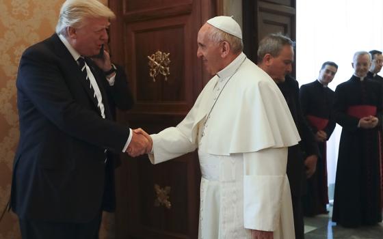 Pope Francis meets with President Donald Trump, left, on the occasion of their private audience, at the Vatican, May 24, 2017. (AP Photo/Alessandra Tarantino, Pool, File)