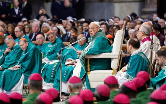 Pope Francis delivers his homily during the closing Mass of the synod on synodality in St. Peter's Basilica at the Vatican Oct. 27, 2024. (CNS/Lola Gomez)