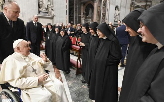 Pope Francis greets Benedictine nuns