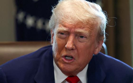 U.S. President Donald Trump speaks during a cabinet meeting at the White House in Washington, April 30, 2025. (OSV News/Reuters/Evelyn Hockstein)