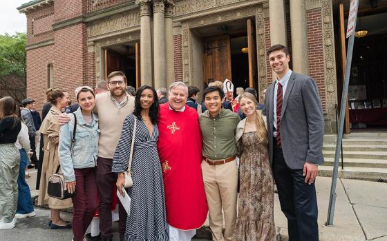 Fr. George Salzmann, a member of the Oblates of St. Francis de Sales and graduate chaplain at the Harvard Catholic Center, is seen in this undated photo outside St. Paul's Parish in Cambridge, Mass., the parish that serves Harvard University's Catholic community. (OSV News/Harvard Catholic Center)