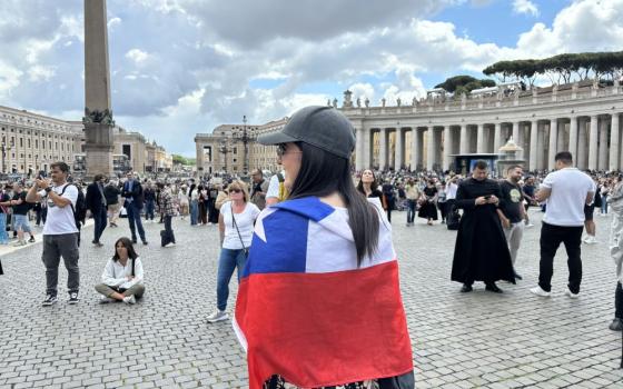 Isabel Segovia Severin traveled from Viña Del Mar, Chile, in hopes of seeing white smoke and the new pope. "We leave tomorrow so we hope that today is the day," she said on May 8, the second day of the conclave. (NCR photo/Olivia Bardo)