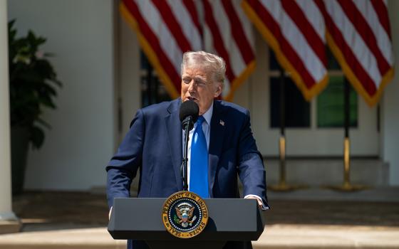 President Donald Trump delivers remarks at a National Day of Prayer event, May 1, 2025, in the White House Rose Garden. (Official White House Photo/Molly Riley)