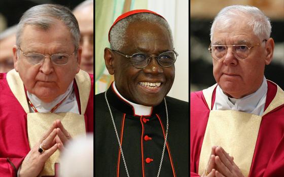 From left: Cardinals Raymond Burke, Robert Sarah and Gerhard Müller are three leading conservative prelates who hold views in favor of the Latin Mass. (CNS photos/Paul Haring)