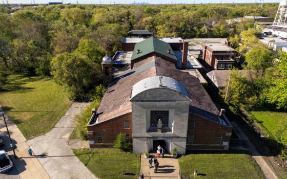 A drone view May 9, 2025, shows St. Mary of the Assumption Church at the very southern edge of Chicago.
