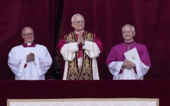 Newly elected Pope Leo XIV appears at the balcony of St. Peter's Basilica at the Vatican, on May 8, 2025. (AP photo/Bernat Armangue)