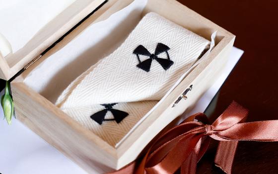A pallium received from Pope Francis sits on a table at the Pontifical North American College after Mass with the pope in St. Peter's Basilica June 29, 2023, the feast of Sts. Peter and Paul. (CNS/Lola Gomez)