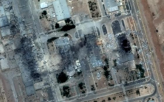 Satellite image shows a close up view of destroyed buildings at Isfahan Nuclear Technology Center, after it was hit by U.S. airstrikes, in Isfahan, Iran, June 22, 2025. (OSV News/Handout via Reuters/Maxar Technologies)