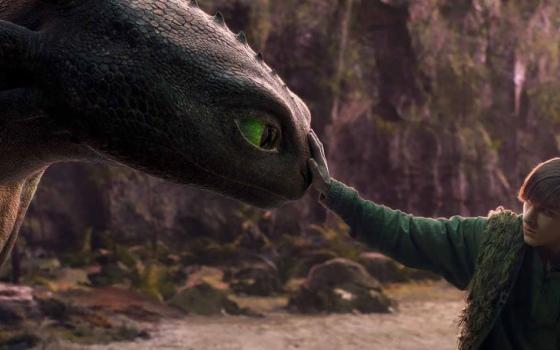 Movie scene of boy with dragon