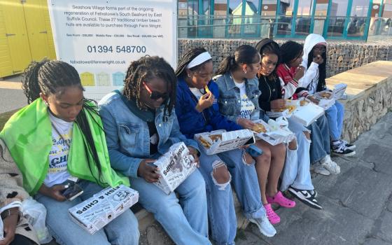  During their time in the U.K., students partook in traditional Fish & Chips several times, including here by the sea in Felixstowe.