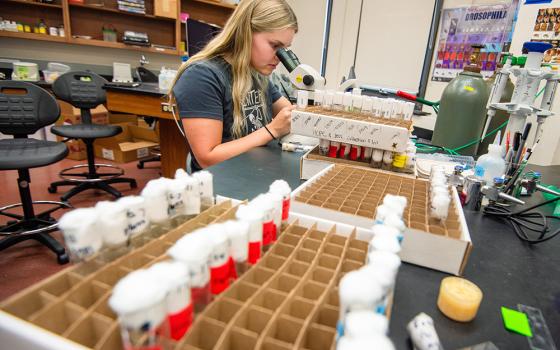 SURVE student Jordn Wolsky is pictured performing microscopy in the lab at University of Mary in Bismarck, N.D., June 18, 2024. (OSV News/Courtesy University of Mary/Mike McCleary)