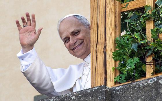 Pope Leo XIV waves after arriving in Castel Gandolfo, Italy, July 6, 2025. (OSV News/CPP/Alessia Giuliani)