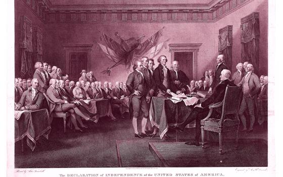 "The Declaration of Independence, July 4, 1776," an 1823 engraving by Asher Brown Durand after original painting by John Trumbull (Metropolitan Museum of Art)