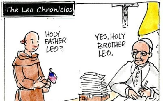 Brother Leo brings Pope Leo a flag