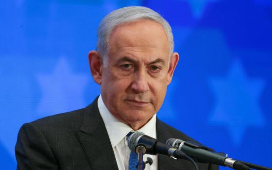 Israeli Prime Minister Benjamin Netanyahu addresses the Conference of Presidents of Major American Jewish Organizations in Jerusalem Feb. 18, 2024, amid the ongoing conflict between Israel and Hamas. (OSV News/Ronen Zvulun, Reuters)