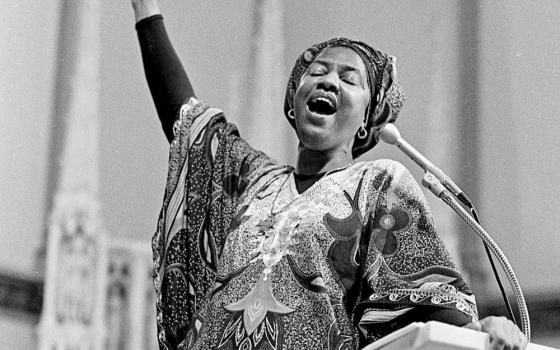 Sr. Thea Bowman, a Franciscan Sister of Perpetual Adoration, speaks at St. Augustine Church in Washington in 1986. Bowman died in 1990 and her sainthood cause was opened in 2018. She has the title "Servant of God." (OSV News photo/CNS file/Catholic Standard/Michael Hoyt)