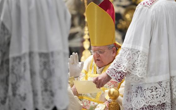 Cardinal Raymond Leo Burke celebrates an old Latin Mass for pilgrims in St. Peter's Basilica, at the Vatican, Saturday, Oct. 25, 2025. (AP photo/Alessandra Tarantino)