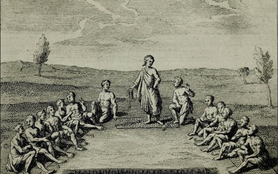 A 1724 French engraving depicts a gathering of the Iroquois Confederacy in North America. (Wikimedia Commons)
