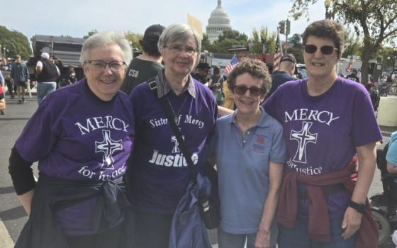 Members of the Sisters of Mercy’s Institute Leadership Team pose for a photo near the U.S. Capitol, where they joined a "No Kings" demonstration Oct. 18.