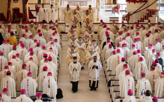 Bishops from around the country gather at the Basilica of the National Shrine of the Assumption of the Blessed Virgin Mary in Baltimore Nov. 11, 2024, for the opening Mass of the U.S. Conference of Catholic Bishops' 2024 fall plenary assembly. (OSV News/Catholic Review/Kevin J. Parks)