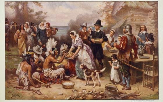 "The First Thanksgiving, 1621," by Jean L. G. Ferris (Library of Congress)