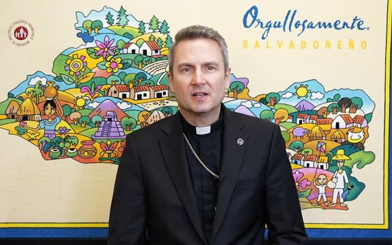 Bishop Ronald A. Hicks of Joliet, Illinois, honors St. Oscar Romero on his feast March 24, 2022, in a YouTube video in English and Spanish. (CNS screen grab/YouTube/Diocese of Joliet)