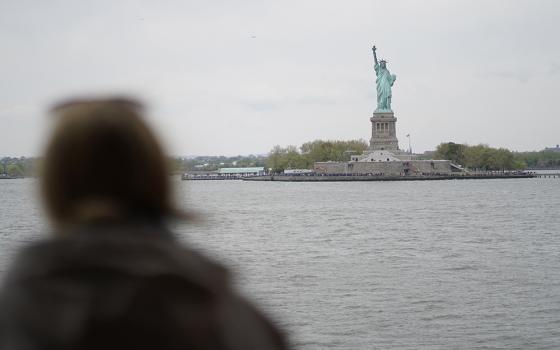 The Statue of Liberty is seen from the deck of the Dorothy Day ferry boat during its maiden voyage from Staten Island, New York, to the Manhattan borough of New York City April 28, 2023. The vessel in the Staten Island Ferry fleet is named for the co-founder of the Catholic Worker Movement. (OSV News/Gregory A. Shemitz)