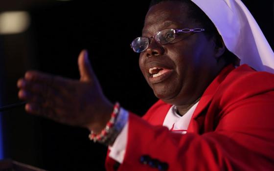 Sr. Rosemary Nyirumbe, a member of the Sisters of the Sacred Heart of Jesus, based in Juba, South Sudan, ministers in Uganda. Here she delivers a keynote address during the 2015 Catholic Media Conference in Buffalo, N.Y. (CNS/Bob Roller)