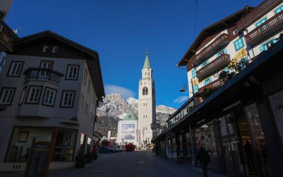 The church of the Madonna of the Defense is seen in Cortina d'Ampezzo, venue for the alpine ski discipline at the Milan Cortina 2026 Winter Olympics, Italy, Jan. 16. The Games will run Feb. 6-22.  (AP/Giovanni Auletta, file)