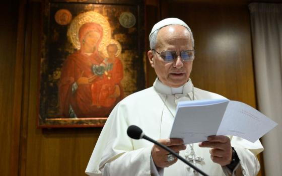 Pope Leo XIV speaks during his first consistory with cardinals from around the world at the Vatican Jan. 7, 2025. "May the Holy Spirit, whom we have invoked, guide us during these two days of reflection and dialogue," he said in his opening address. (OSV News/Vatican Media/Simone Risoluti)