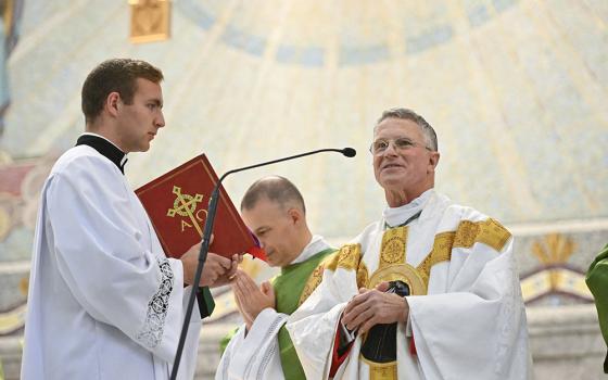 Archbishop Timothy P. Broglio of the U.S. Archdiocese for the Military Services celebrates the annual Sea Services Pilgrimage Mass at the National Shrine of St. Elizabeth Ann Seton in Emmitsburg, Maryland, Oct. 2, 2022. (CNS/Courtesy of Devine Partners/Jason Minick)