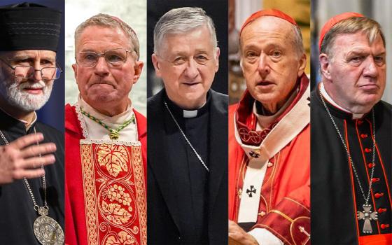 From left: Archbishop Borys Gudziak of the Ukrainian Catholic Archeparchy of Philadelphia (OSV News/Bob Roller); Archbishop Timothy Broglio of the U.S. Archdiocese for the Military Services (CNS/Lola Gomez); Cardinal Blase Cupich of Chicago (CNS/Lola Gomez); Cardinal Robert McElroy of Washington (OSV News/John Carroll Society/Christopher Newkumet); Cardinal Joseph Tobin of Newark, N.J. (CNS/Lola Gomez)