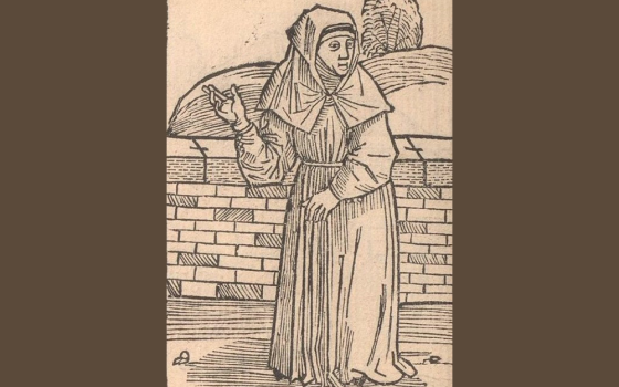 Woodcut depicting a beguine, taken from the book Des Dodes Dantz, printed by Matthäus Brandis in Lübeck in 1489 (Wikimedia Commons, CC BY-SA 3.0)