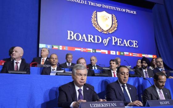 World leaders listen as President Donald Trump speaks during a Board of Peace meeting at the U.S. Institute of Peace Feb. 19 in Washington. The Vatican has declined to join the group. (AP/Mark Schiefelbein)