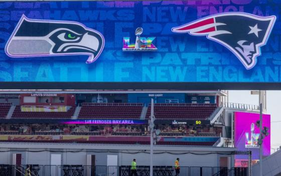 evi's Stadium in Santa Clara, Calif., will host the Super Bowl LX game between the New England Patriots and the Seattle Seahawks. Archbishops Paul Etienne of Seattle and Richard Henning of Boston placed a friendly wager over the outcome of the Feb. 8 game. (OSV News/Reuters/Carlos Barria)