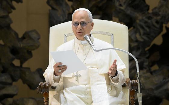Pope Leo XIV speaks to religious leaders and people involved in interreligious dialogue during an event at the Vatican Oct. 28, 2025, marking the 60th anniversary of the Second Vatican Council declaration Nostra Aetate on the church's relations with other religions. (CNS/Vatican Media)