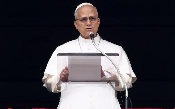 Pope Leo XIV leads the Angelus prayer from the window of the Apostolic Palace at the Vatican, March 1, 2026. (OSV News/Guglielmo Mangiapane, Reuters)