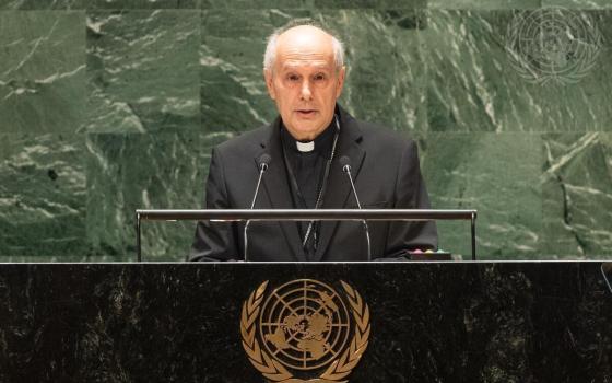 Archbishop Gabriele G. Caccia, the Holy See's permanent observer to the United Nations, is pictured in a 2023 photo addressing the General Assembly at U.N. headquarters in New York City. Pope Leo XIV named Archbishop Caccia as the new papal nuncio to the United States March 7, 2026. He succeeds Cardinal Christophe Pierre, who turned 80 in January and had served in the post since 2016. (OSV News photo/Rick Bajornas, courtesy United Nations)