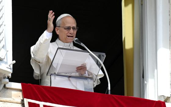 Pope Leo XIV leads the Angelus prayer from the window of the Apostolic Palace at the Vatican March 8, 2026. Speaking to pilgrims after praying the Angelus, the pope called for an end to the war in Iran and warned that the conflict could drag more countries in the Middle East into instability. (OSV News photo/Vatican Media via Reuters) 
