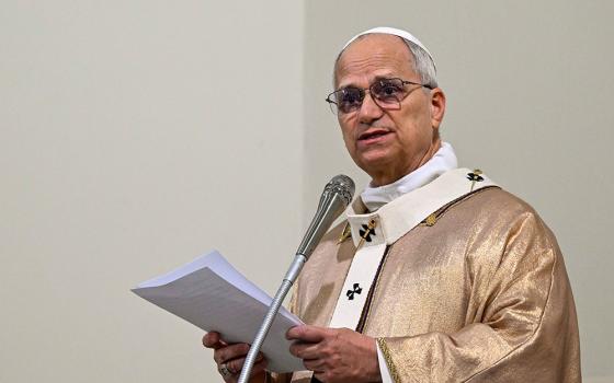 Pope Leo XIV reads his homily during Mass at the Church of the Sacred Heart of Jesus in Rome March 15, 2026, "Laetare" Sunday, the fourth Sunday of Lent. (CNS/Vatican Media)