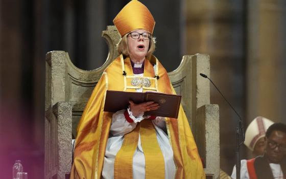Anglican Archbishop Sarah Mullally of Canterbury speaks during her installation at England's Canterbury Cathedral March 25, 2026, as the 106th archbishop of Canterbury and the first woman to lead the Church of England in its 1,400-year history. Pope Leo XIV issued a message to Archbishop Mullally March 26, offering his prayers, adding, "I firmly believe that we need to continue to dialogue in truth and love." (OSV News photo/Jordan Pettitt, Pool via Reuters)