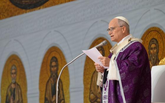 Pope Leo XIV speaks at Mass at Louis II Stadium March 28 in Monte Carlo, Monaco. The day trip marks the pope's second apostolic journey and the first papal visit to the Catholic principality of Monaco in the modern era. (OSV News/Vatican Media/Simone Risoluti)