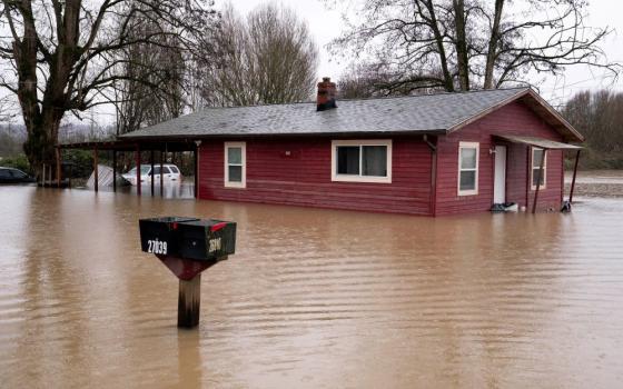 A home flooded by the Green River is seen in Kent, Wash., Dec. 18, 2025, amid extreme weather in the Pacific Northwest. (OSV News/Reuters/David Ryder)