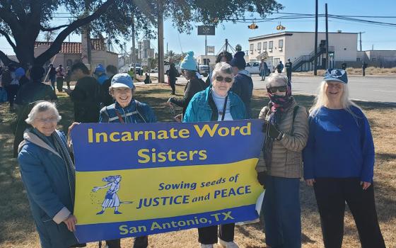 Sisters of Charity of the Incarnate Word Srs. Jean Durel, Josetta Eveler, Michele O'Brien, Margaret Snyder, and Martha Ann Kirk participated in a vigil and procession to South Texas Family Residential Center on Jan. 28, 2026, in Dilley, Texas. (Courtesy of Martha Ann Kirk)