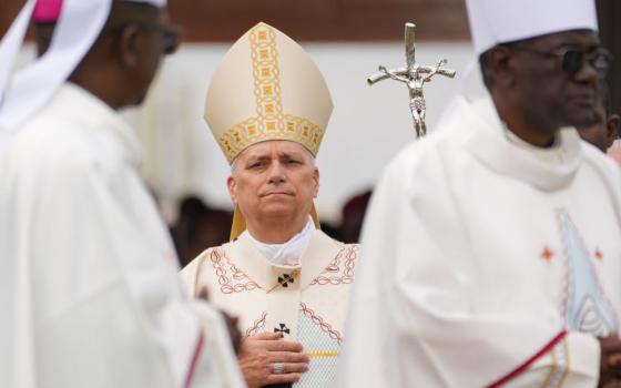 Pope Leo XIV walks in a procession during Mass at Yaoundé-Ville Air Base in Yaoundé, Cameroon, April 18, 2026. (CNS/Lola Gomez)