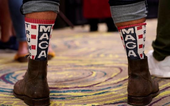 A supporter of President Donald Trump wears "MAGA" socks at the Oklahoma GOP watch party in Edmond, Okla., Nov. 3, 2020. (CNS/Reuters/Nick Oxford)